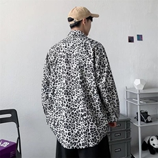 豹纹长袖衬衫男韩版潮流设计感小众港风痞帅日系衬衣外套C173/P30，男装衬衫，星座506