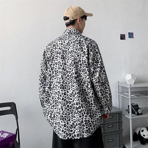 豹纹长袖衬衫男韩版潮流设计感小众港风痞帅日系衬衣外套C173/P30图片
