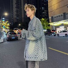 美式复古提花牛仔外套设计感小众休闲百搭夹克上衣潮W035-P62网图，男装工装外套，电商B245