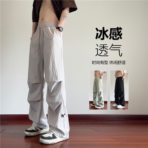 抖音品质夏季新款冰丝松紧伞兵裤宽松休闲裤B315-K006-特p30控58图片