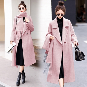 2023秋冬新款气质百搭韩系羊毛双面呢外套长款羊毛大衣配围巾