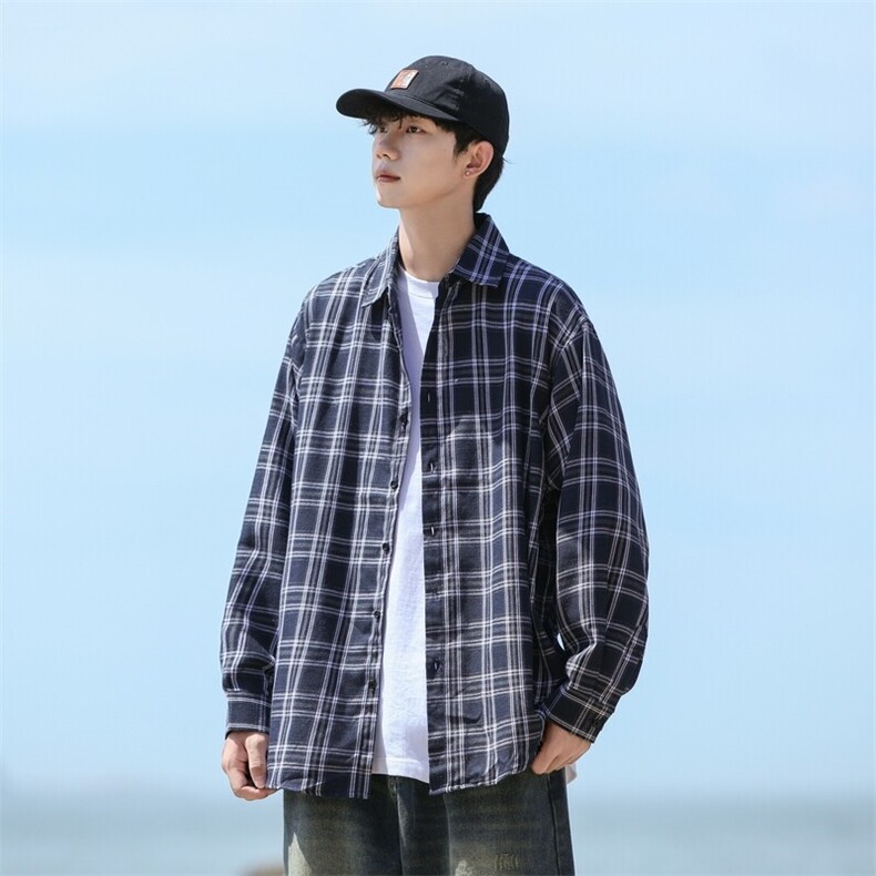 25年春季格子衬衫长袖大码宽松落肩现货DS-C323-1-2376-特批30,男装衬衫,电商C323-1