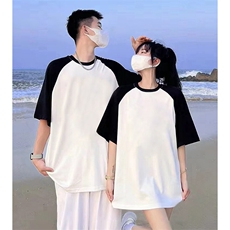 抖音得物高品质二开240克宽松纯棉美式潮牌插肩袖拼接短袖T恤，男装T恤，电商A486