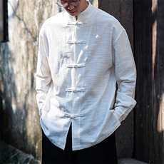 风新款现货2025春夏男士立领纯色棉麻长袖衬衫A021-CS03-P75，男装衬衫，电商A021