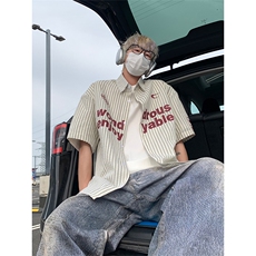 夏季新款短袖衬条纹衫拼色设计感休闲个性衬衣DC2236-特价P40，男装T恤，电商A007