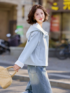 时尚休闲短款外套女2025新款春装小个子宽松撞色气质风衣夹克上衣图片