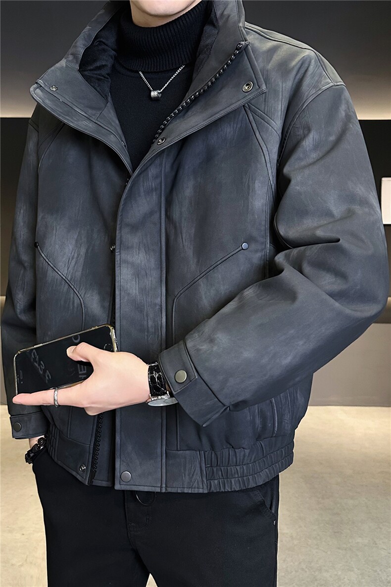 新标90绒皮衣羽绒服男冬季2025新款毛领皮夹克A313-2635-P285,男装夹克,电商A313