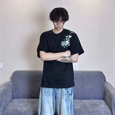 万针全刺绣解构设计260克重磅双纱纯棉高品质美式高街短袖T恤特35，男装T恤，电商A486