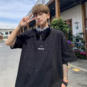 可48小时发货支持抖音得物来样二开 美式满天星亮片短袖T恤MTX697图片