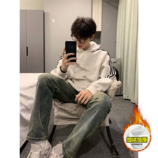 480G重磅加绒硬挺boxy男女秋冬美式高街结构三条杠织带卫衣厚外套，女装短外套，电商A486