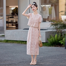 欧货2025夏季新款透气上衣裙子时尚套装女气质重工刺绣流苏两件套，女装套装/套裙，雅静靓衣