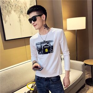 CT6605 2021精神小伙修身男式圆领长袖T恤 潮 绿图片