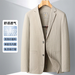 2025年新款春夏季弹力泡泡纱休闲西服男士轻薄休闲小西装单西外套图片
