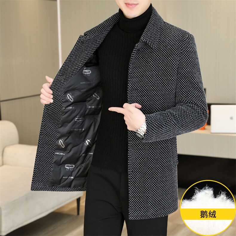 标90鹅绒毛呢外套鹅绒内胆中长款外套男加厚羽绒服310B-3-D228,男装羽绒服,星座310B-3