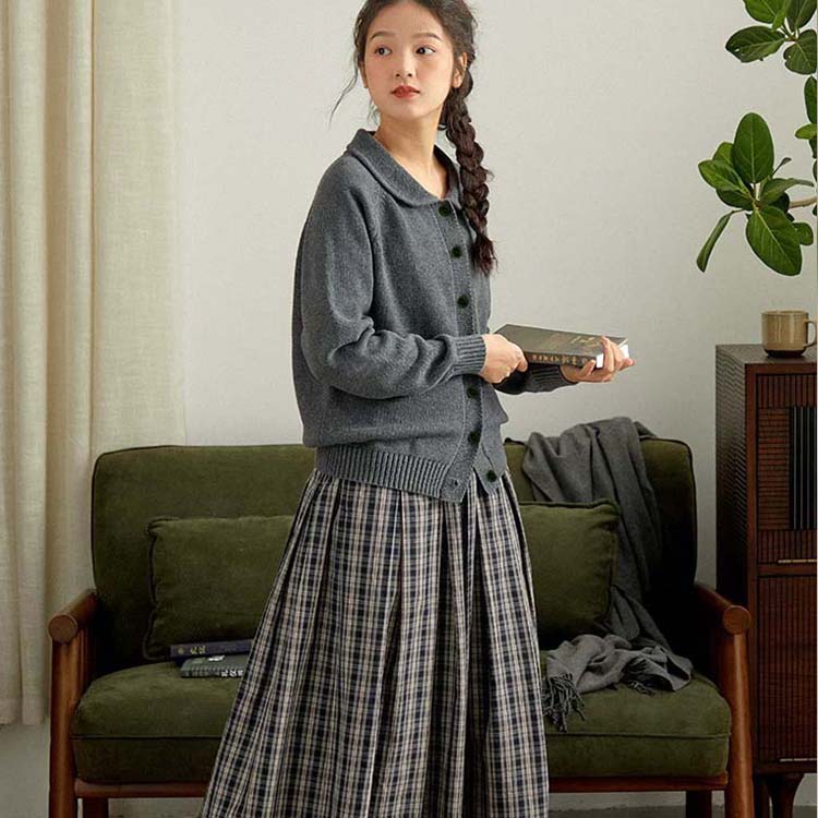 女士羊毛衫羊毛纯色翻折领简约时尚,女装羊毛衫,泰沅羊绒