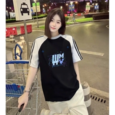 抖音得物品质二开240克宽松纯棉美式潮牌插肩三杠织带短袖T恤，男装T恤，电商A486