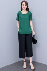 （现货）阔腿裤套装女2025夏季新款大码胖mm200斤中年妈妈两件套，女装套装/套裙，深妍伊美
