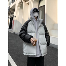 港风街景拼接撞色面包服时尚立领保暖皮棉服A247-MY520特批85，男装棉衣，电商A247