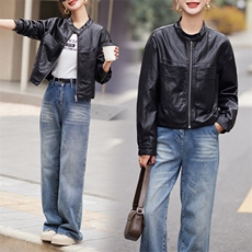 皮衣女外套短款上衣2025春秋季新款洋气显瘦小个子PU皮机车服夹克，女装皮衣，跑量工厂店