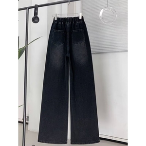 1506-1/K2501/P43.5春秋季简约风加绒松紧腰休闲直筒牛仔裤男女图片