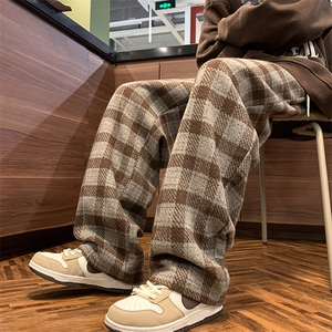 8XL-M 特大码加厚毛呢料格子休闲裤宽松直筒长裤子男裤毛呢裤K946图片