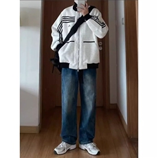 美式条纹撞色户外夹克男秋高街潮牌复古外套小众宽松休闲立领上衣，男装夹克，星座506A