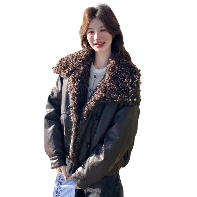 美拉德巨好看蛋白皮衣羽绒服女2025冬季新款双子星高端高级外套,女装羽绒服,艾米莉亚