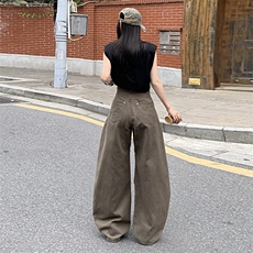 复古水洗设计感磨白廊形弯刀牛仔裤夏季男女宽松长裤子YD9001-P65，男装牛仔裤，星座509