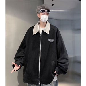 秋装新款港风撞色麂皮绒外套刺绣宽松情侣装夹克男C213-7862-P88图片