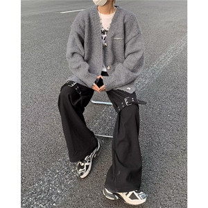 针织开衫男韩版潮流复古高街帅2023冬季新款ins毛衣外套MZ211-P51图片