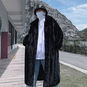 冬季男士中长款仿皮草复古加厚翻领兔绒条纹棉服外套mj373-p175图片