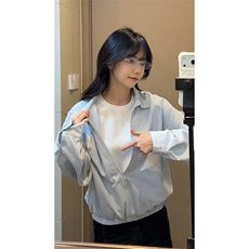 翻领拼接宽松衬衫美式复古假两件条纹衬衫HY921TP48控88，男装衬衫，电商A102B