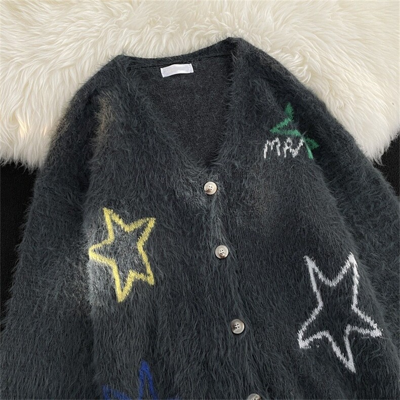 复古星星绣花开衫毛衣潮流百搭上衣外套MY387-P61，男装针织衫/毛衣，星座313A-2