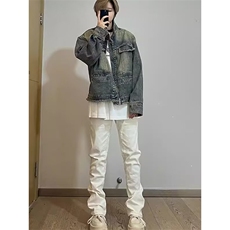 美式水洗重工立领牛仔夹克男女款春秋季小众设计感毛边工装牛仔衣，男装夹克，星座506A