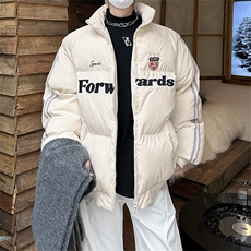 美式潮牌字母绣花棉服男冬复古条纹加厚运动面包服情侣款棉衣外套，男装棉衣，星座505-2（原电商A260-1)