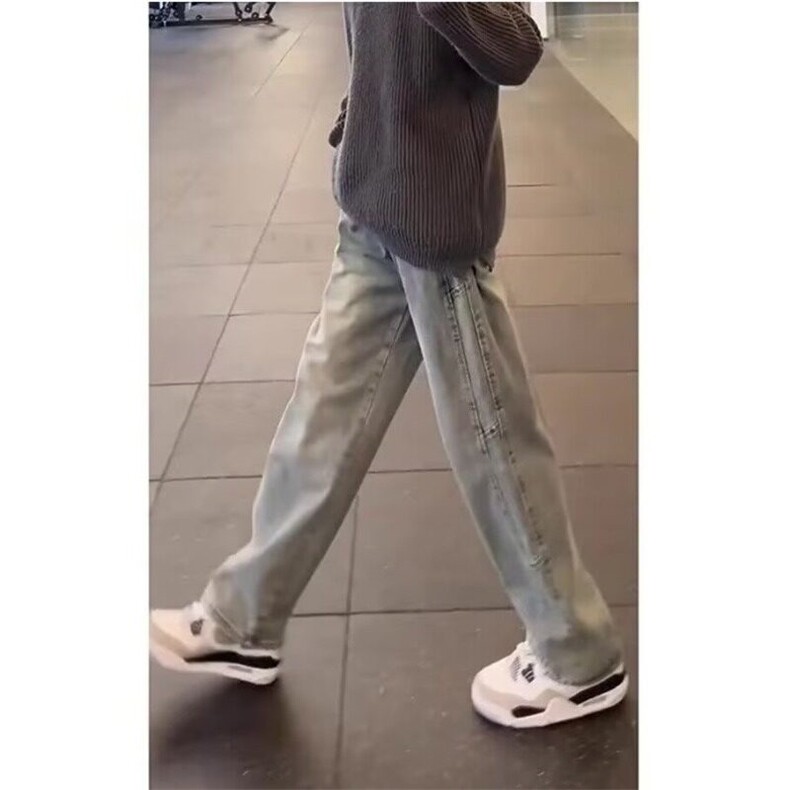 黑色渐变牛仔裤男秋冬铆钉拼接设计感裤子美式高街vibe直筒微,男装牛仔裤,星座218-1（原230）