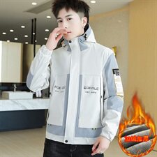 冬季长口袋棉服男模特加厚夹克风衣保暖外套工装棉衣黑865加绒，男装夹克，星座1207