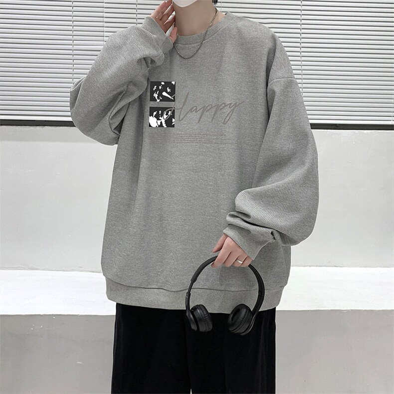 5XL华夫格卫衣男大码胖子圆领长袖t恤HW76431-P30,男装T恤,电商A040