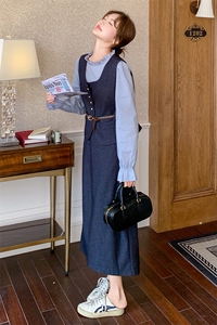 深蓝色马甲套装裙女2025春季新款韩系高级感气质显瘦半身裙三件套图片