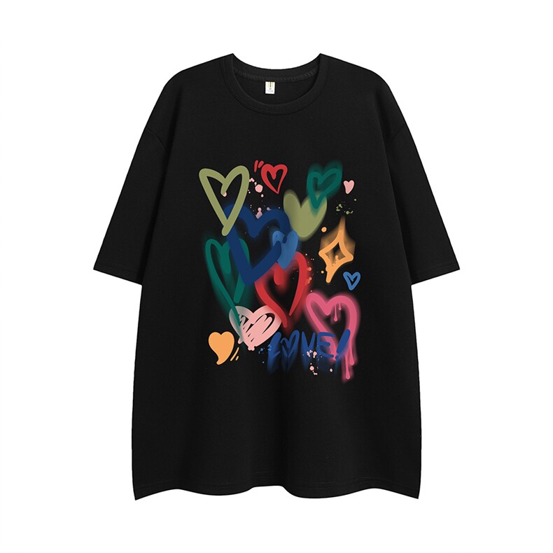 2024新款平铺潮流彩虹爱心印花棉短袖T恤T61117P25控38，男装T恤，电商A268-1