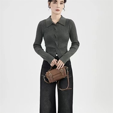 时尚女装羊毛衫坑条扭花POLO领显瘦百搭针织开衫，女装羊毛衫，泰沅羊绒
