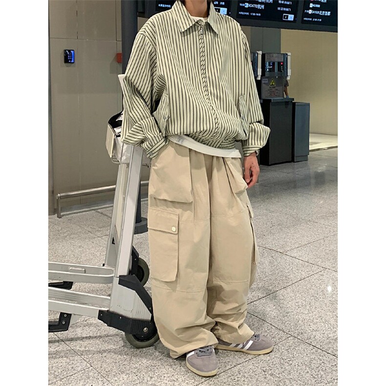 设计感拉链衬衫外套小众条纹冷淡系衬衣夹克JK009特P65,男装夹克,星座908-1