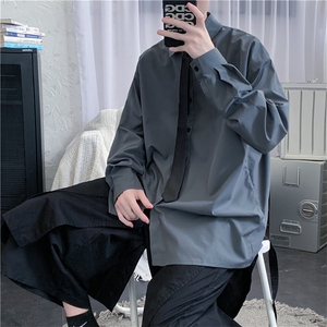 910A-C10秋装新款纯色简约小清新衬衫情侣休闲上衣男图片