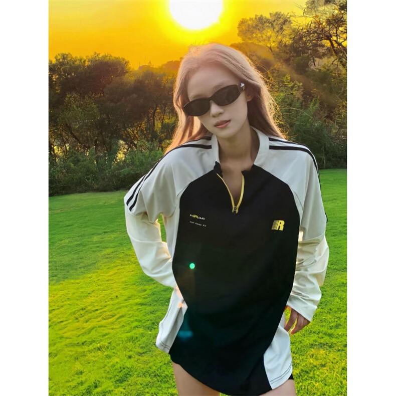 档口现货。T恤男女长袖宽松百搭拼色卫衣ST739-P43，男装T恤，星座412-1