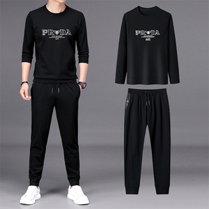 春季新款长袖中年男士运动套装休闲裤打底休闲上衣服裤子两件套男图片
