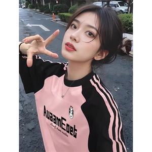 夏季美式高街重磅纯棉三条杠织带插肩撞色男女短袖T恤CZ188-特P25图片