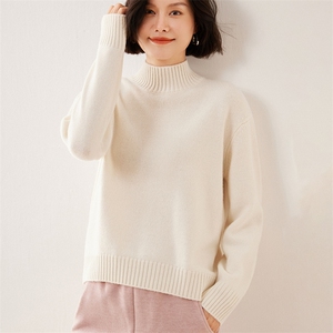 秋冬季新款舒适显瘦时尚百搭重磅七针3股落肩半高领35%羊绒衫图片