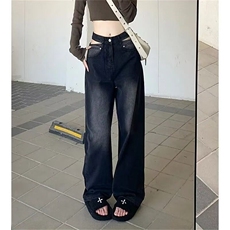 CP1241-P44复古阔腿牛仔裤女宽松设计感小众显瘦长裤子ins潮，男装牛仔裤，电商B323A