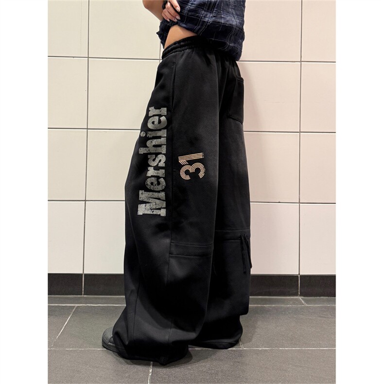美式复古水洗阔腿运动裤卫裤男女宽松垂坠感渐变休闲街舞裤子网图，男装休闲裤，星座302B