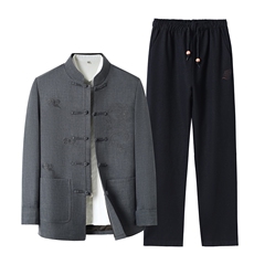 2026新款大货中老年风唐装春秋外套中式盘扣男复古夹克两件套，男装夹克，钱塘723